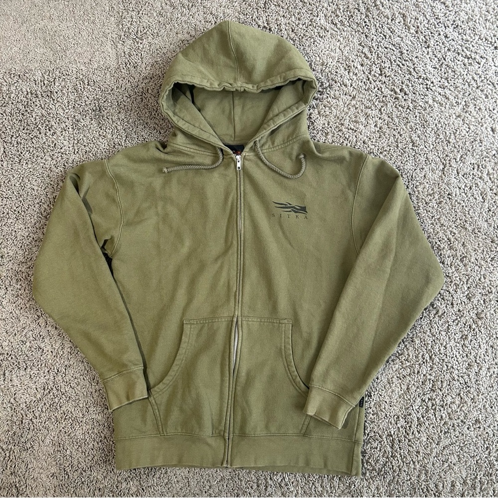 Sitka Hoodie Men's Medium Green Pullover Fleece Graphic Pocket Hunting Jacket